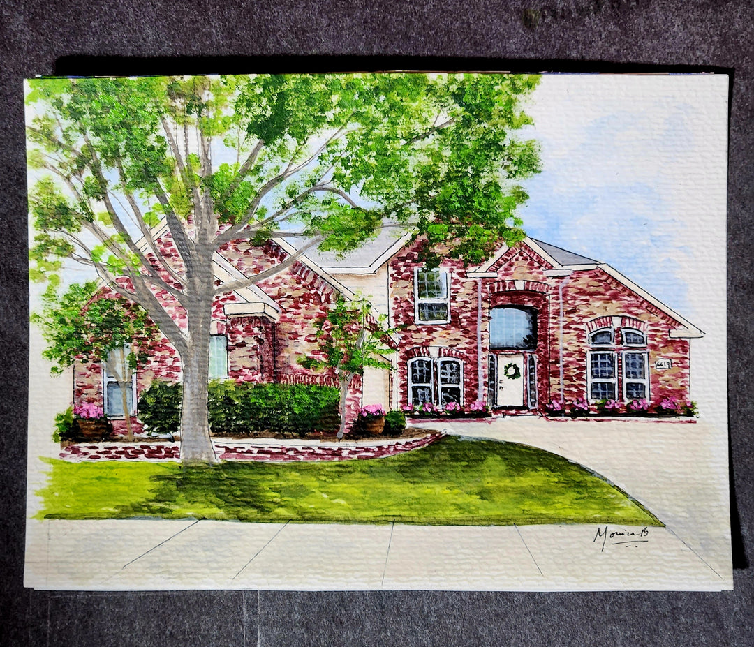 Hand painted Home portraits on paper