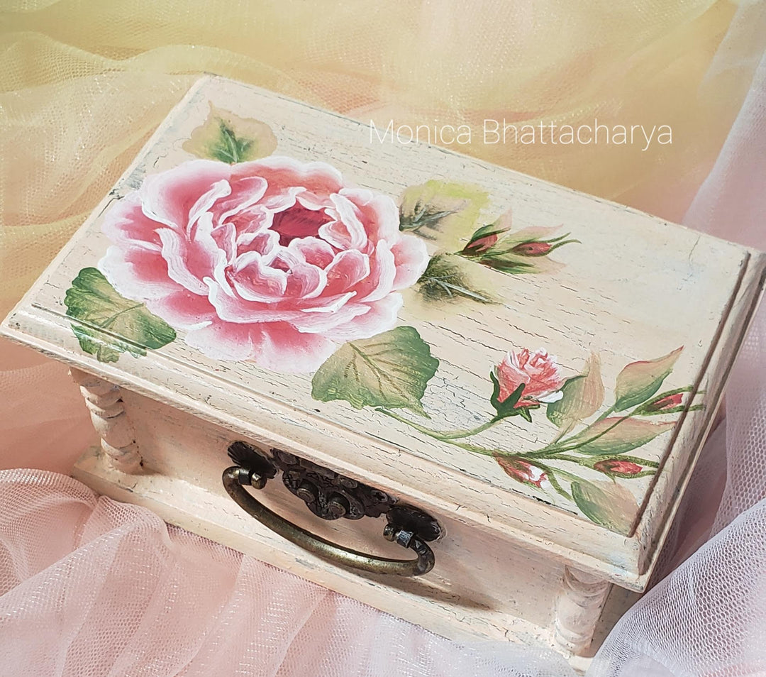 Hand painted wooden box , Shabby chic roses