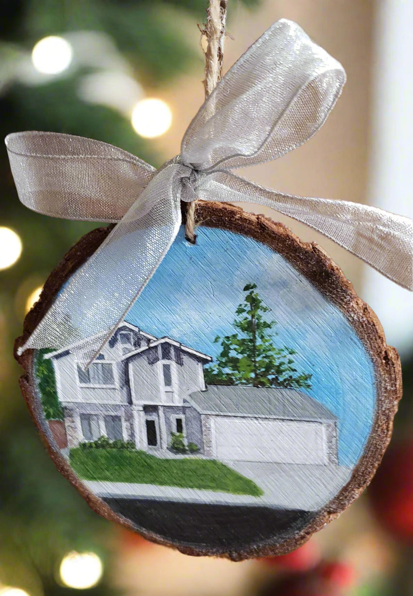 Custom Personalized Home portrait on wood ornament 2