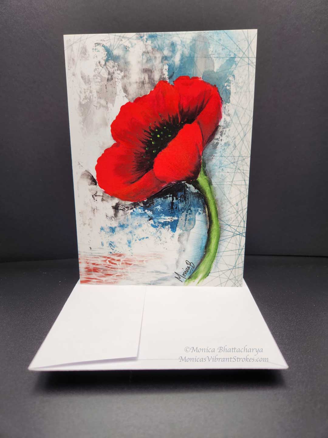 Red poppy greeting card -Print of an original design.