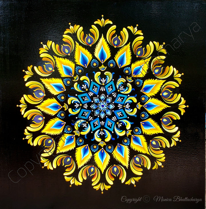 Fire and Ice mandala painting