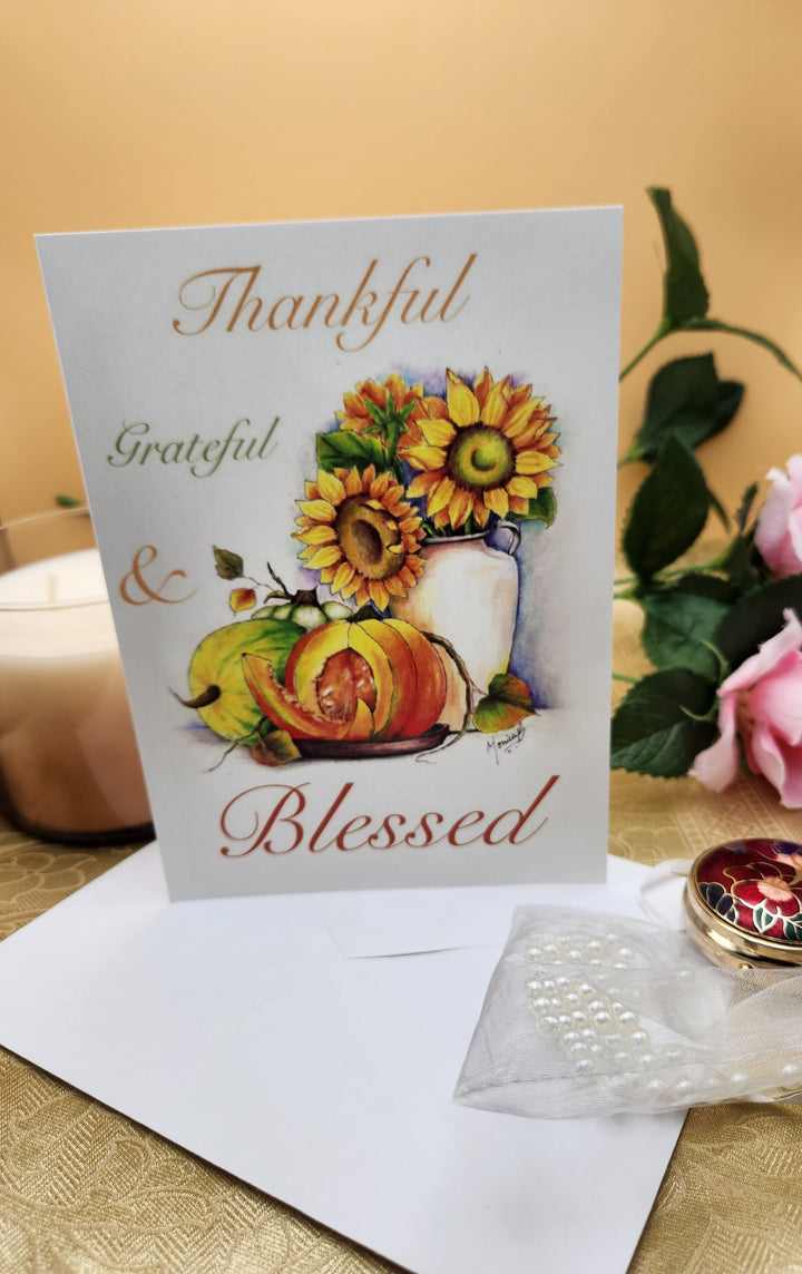 Fall bounty printed greeting card with words