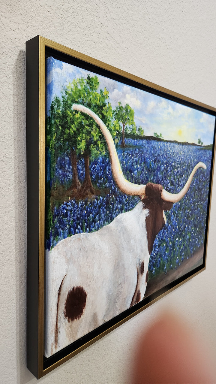 Enjoying the View-Texas Longhorn and Bluebonnets Painting