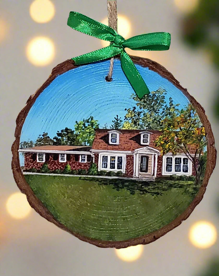 Hand painted home portrait wooden ornament