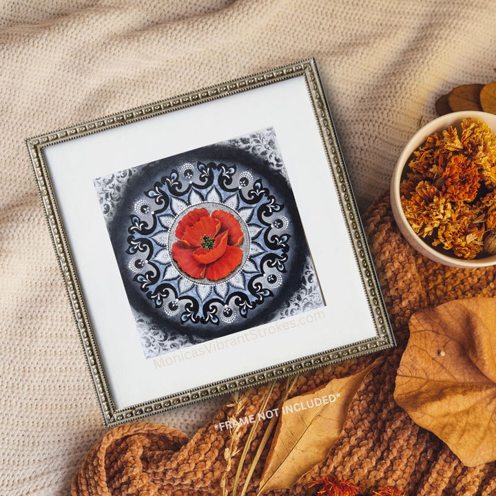 Poppy in the pattern -printed contemporary mandala