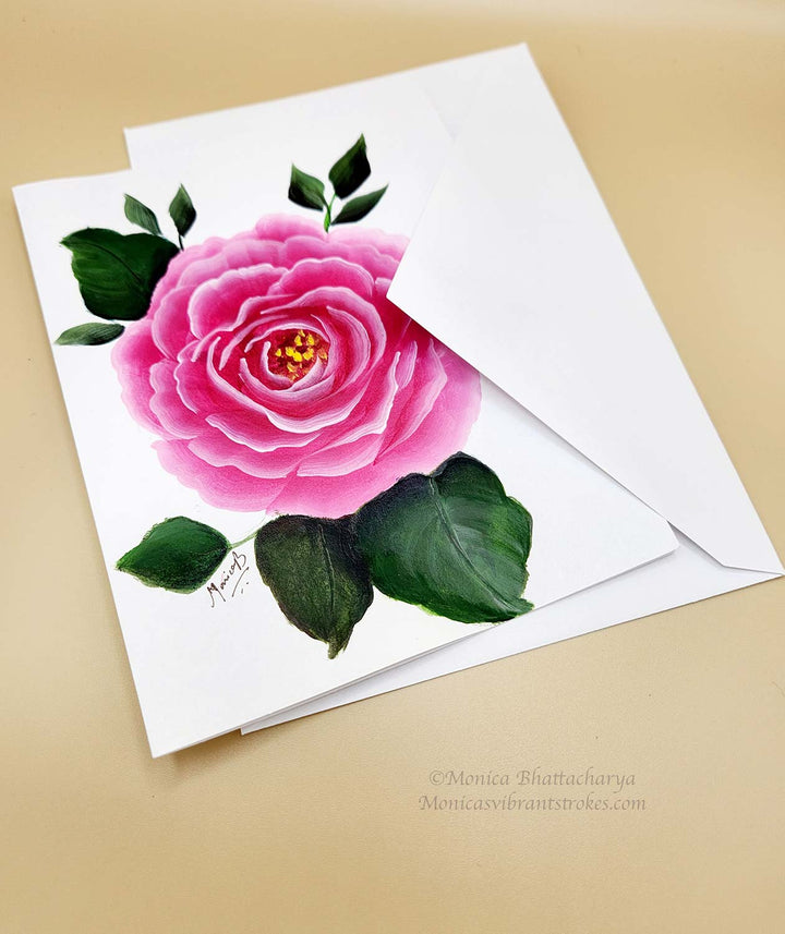 Hand painted Floral Rose Greeting card